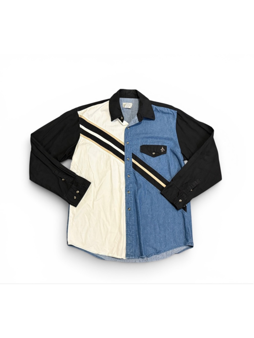 Vintage 90s Express Rider Mens Western Denim Colorblock Button Front Shirt Sz L - Picture 2 of 6